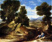 Nicolas Poussin Landscape with a Man Drinking or Landscape with a Man scooping Water from a Stream oil